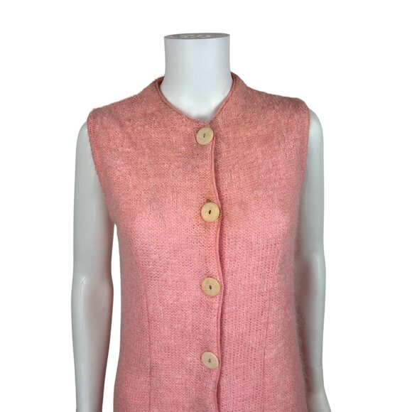 Vintage 60s Sweater Dress Womens Medium Pink Mohair Button Down Sleeveless Shift - Picture 3 of 10